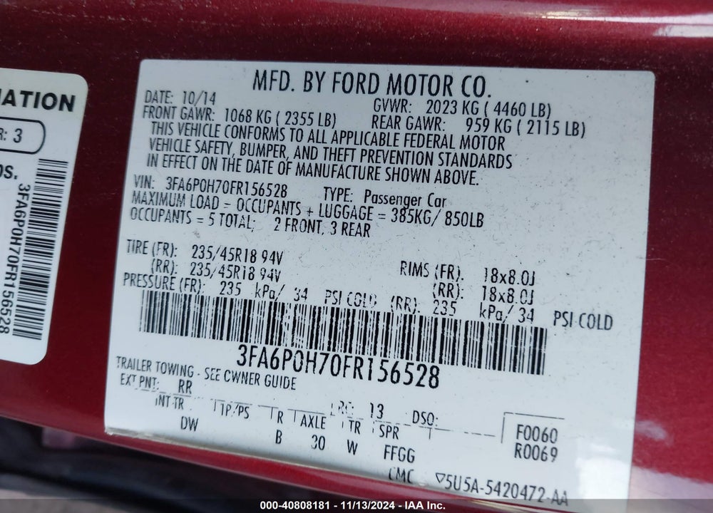 2015 FORD FUSION SE VIN: 3FA6P0H70FR156528