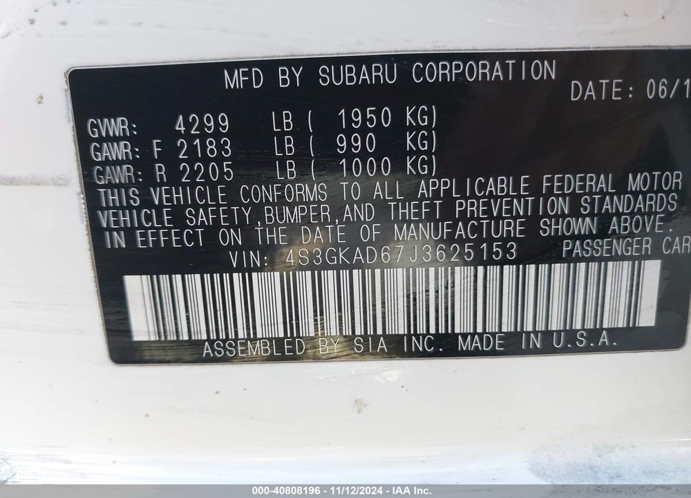2018 SUBARU IMPREZA 2.0I PREMIUM VIN: 4S3GKAD67J3625153
