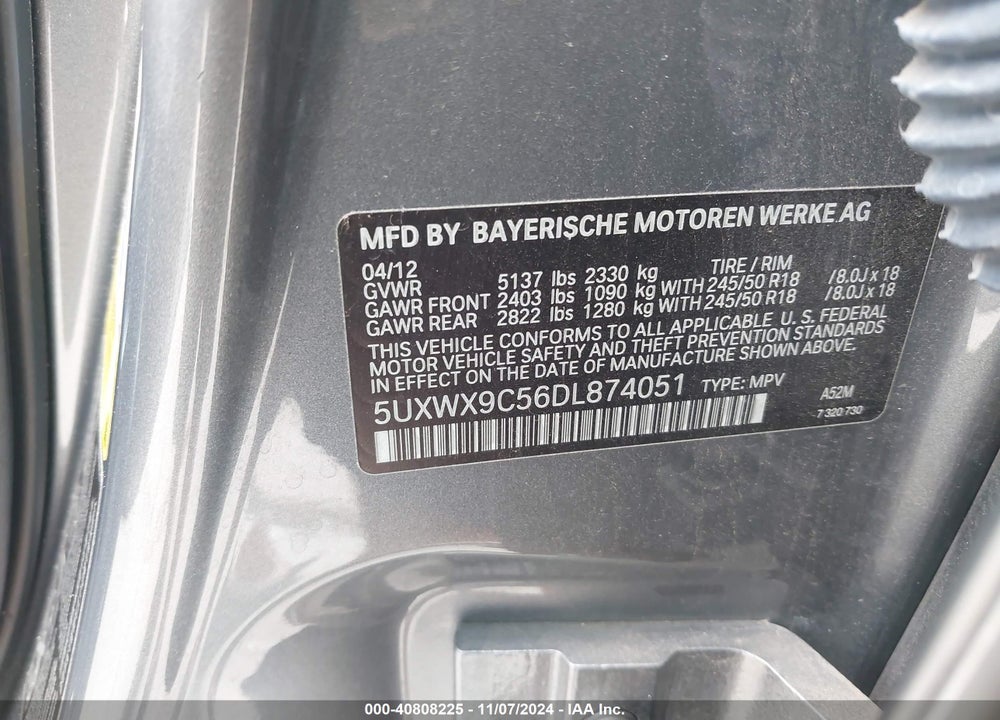 2013 BMW X3 XDRIVE28I VIN: 5UXWX9C56DL874051