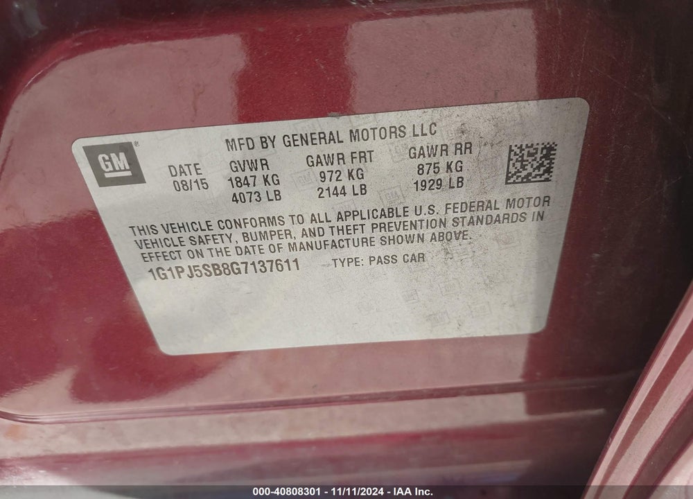 2016 CHEVROLET CRUZE LIMITED VIN: 1G1PJ5SB8G7137611