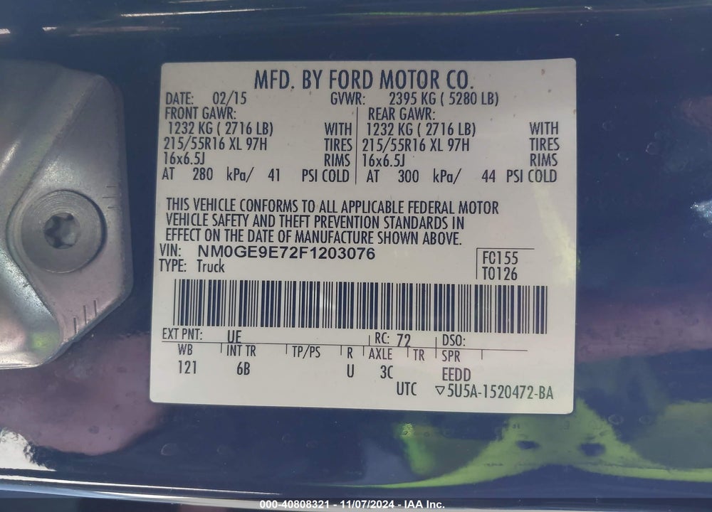 2015 FORD TRANSIT CONNECT XL VIN: NM0GE9E72F1203076