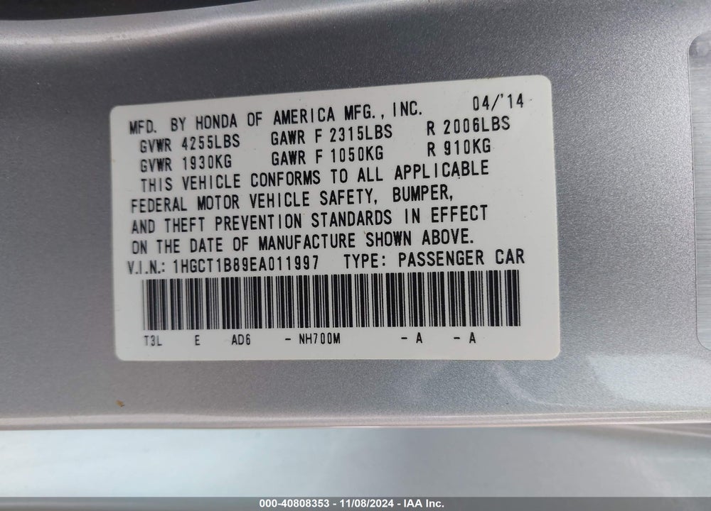 2014 HONDA ACCORD EX-L VIN: 1HGCT1B89EA011997