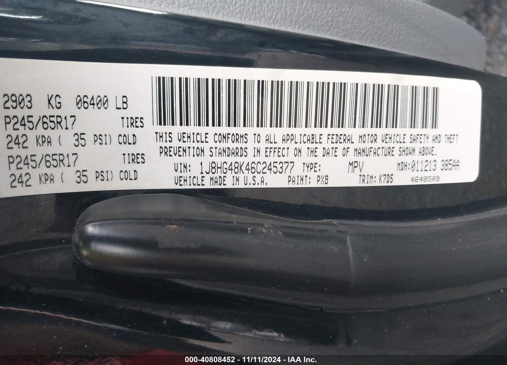 2006 JEEP COMMANDER VIN: 1J8HG48K46C245377