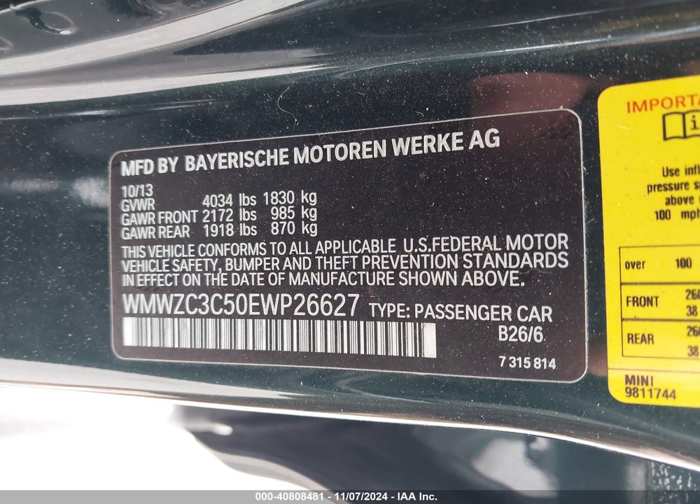 2014 MINI COUNTRYMAN COOPER S VIN: WMWZC3C50EWP26627