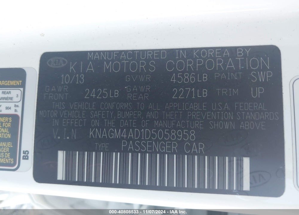 2013 KIA OPTIMA HYBRID EX VIN: KNAGM4AD1D5058958