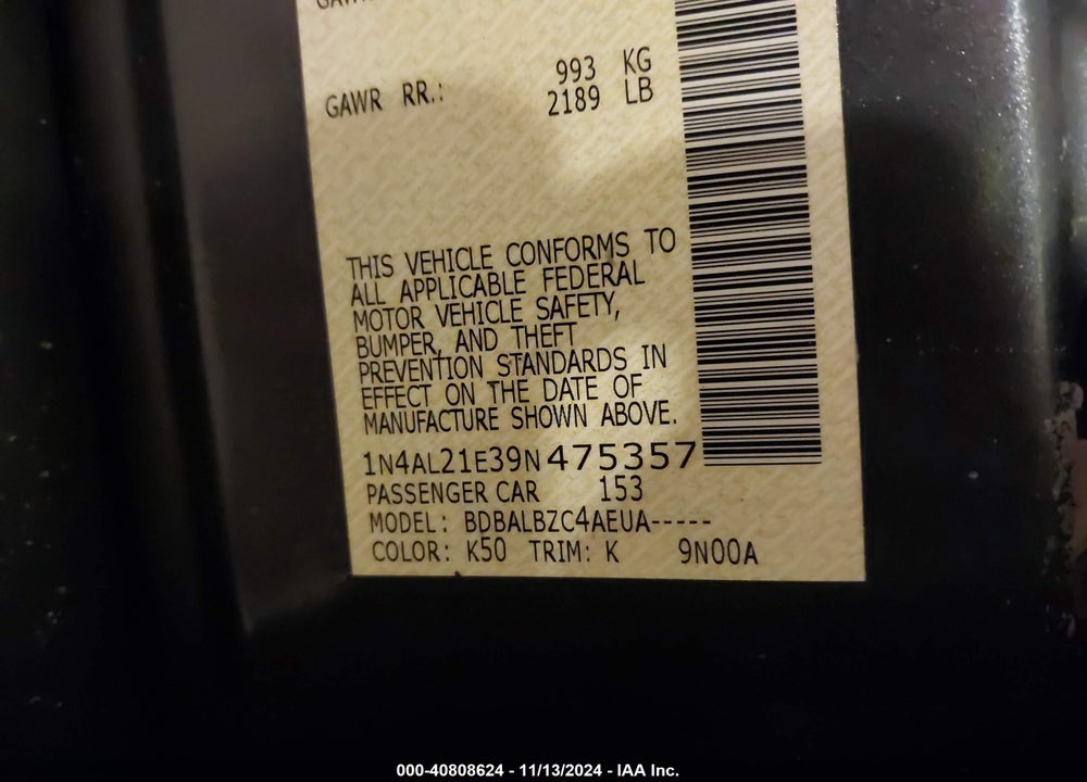 2009 NISSAN ALTIMA 2.5 S VIN: 1N4AL21E39N475357