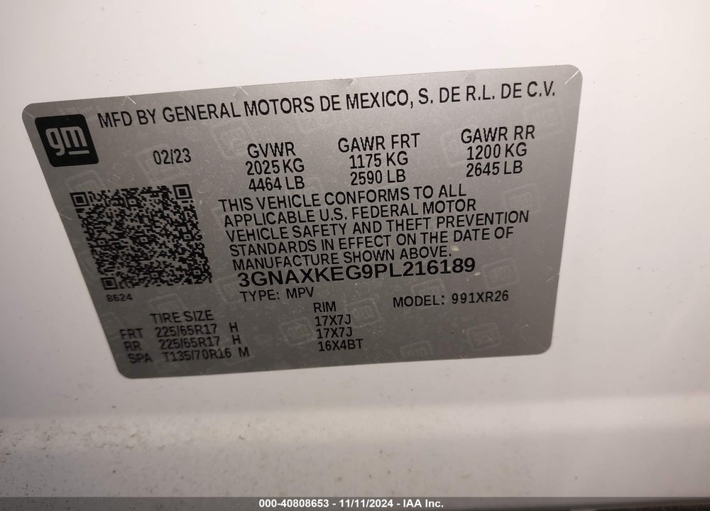 2023 CHEVROLET EQUINOX FWD LT VIN: 3GNAXKEG9PL216189