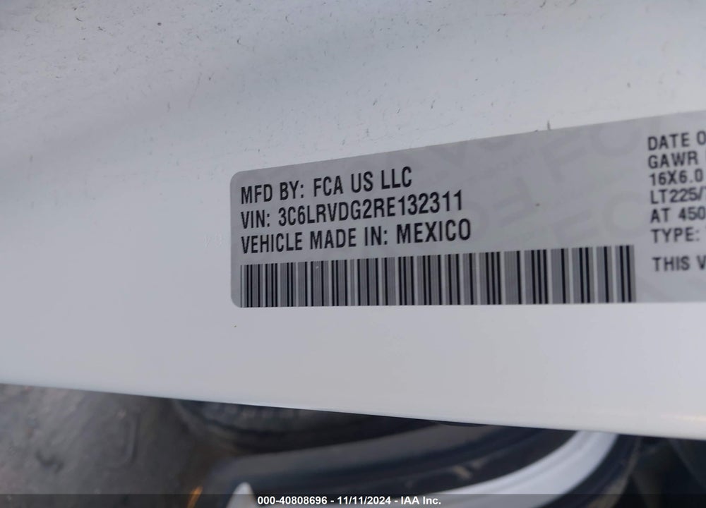 2024 RAM PROMASTER 2500 VIN: 3C6LRVDG2RE132311
