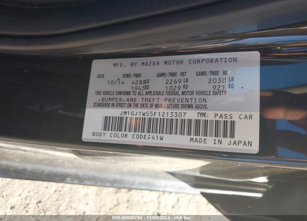 2015 MAZDA 6 I GRAND TOURING VIN: JM1GJ1W55F1213307