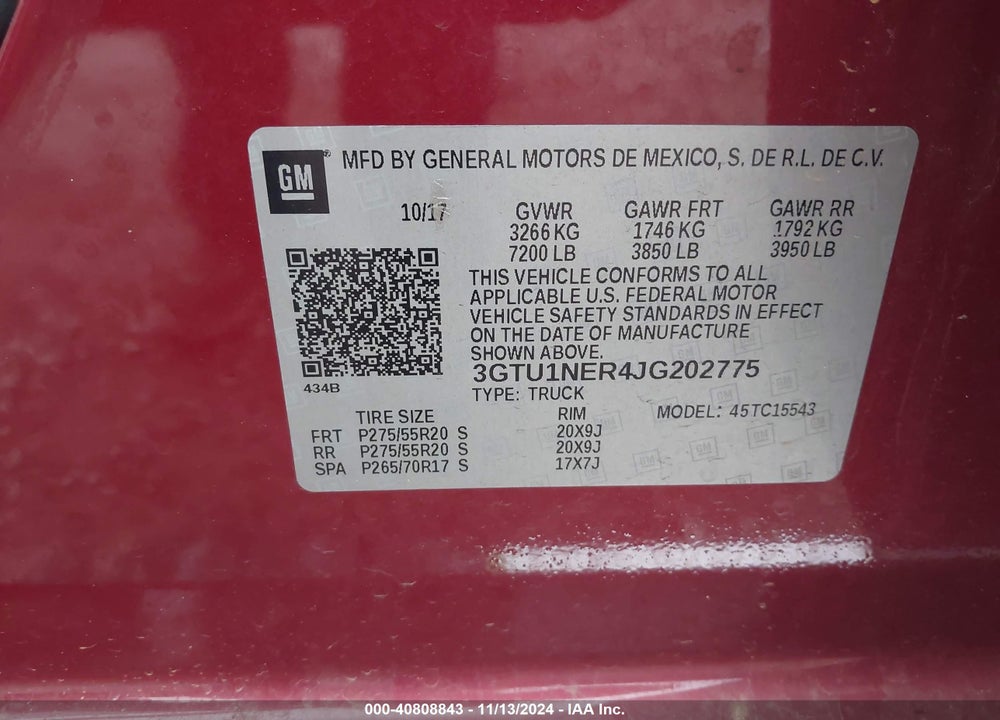 2018 GMC SIERRA 1500 SLT VIN: 3GTU1NER4JG202775