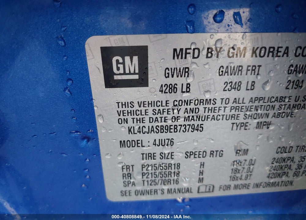 2014 BUICK ENCORE VIN: KL4CJASB9EB737945