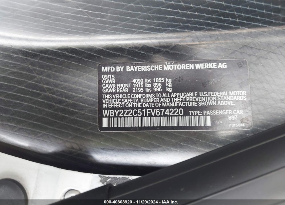 2015 BMW I8 VIN: WBY2Z2C51FV674220