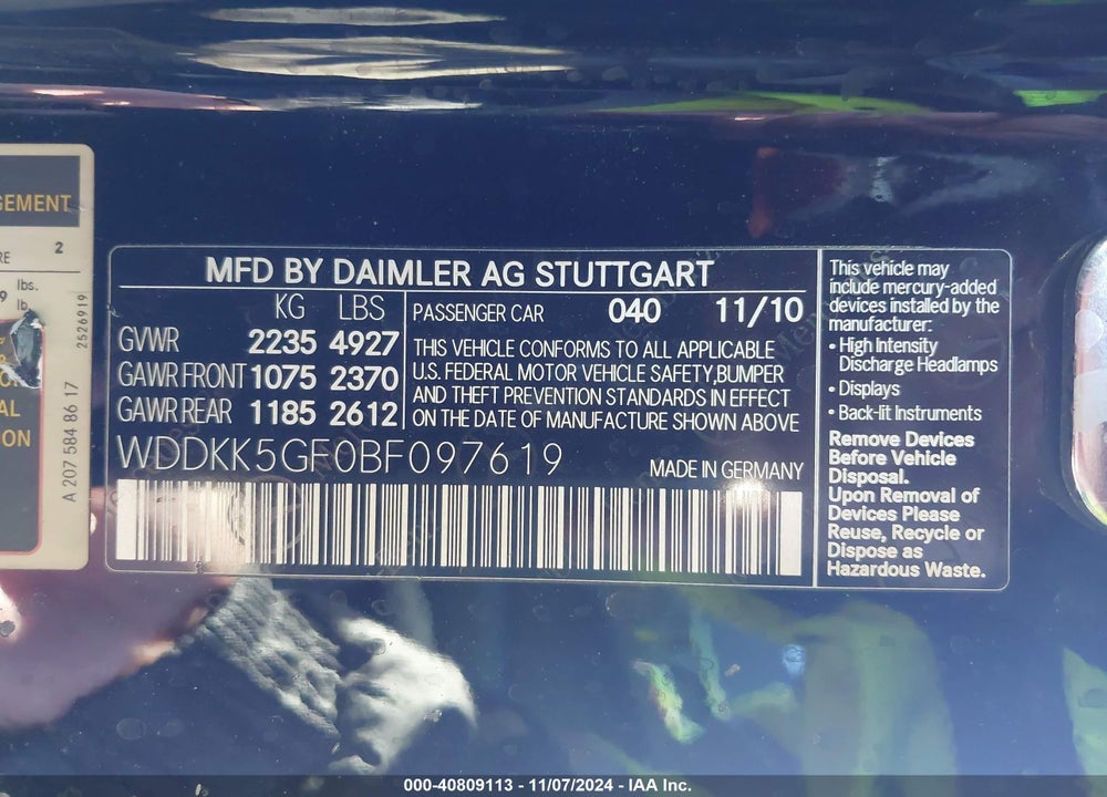 2011 MERCEDES-BENZ E 350 VIN: WDDKK5GF0BF097619