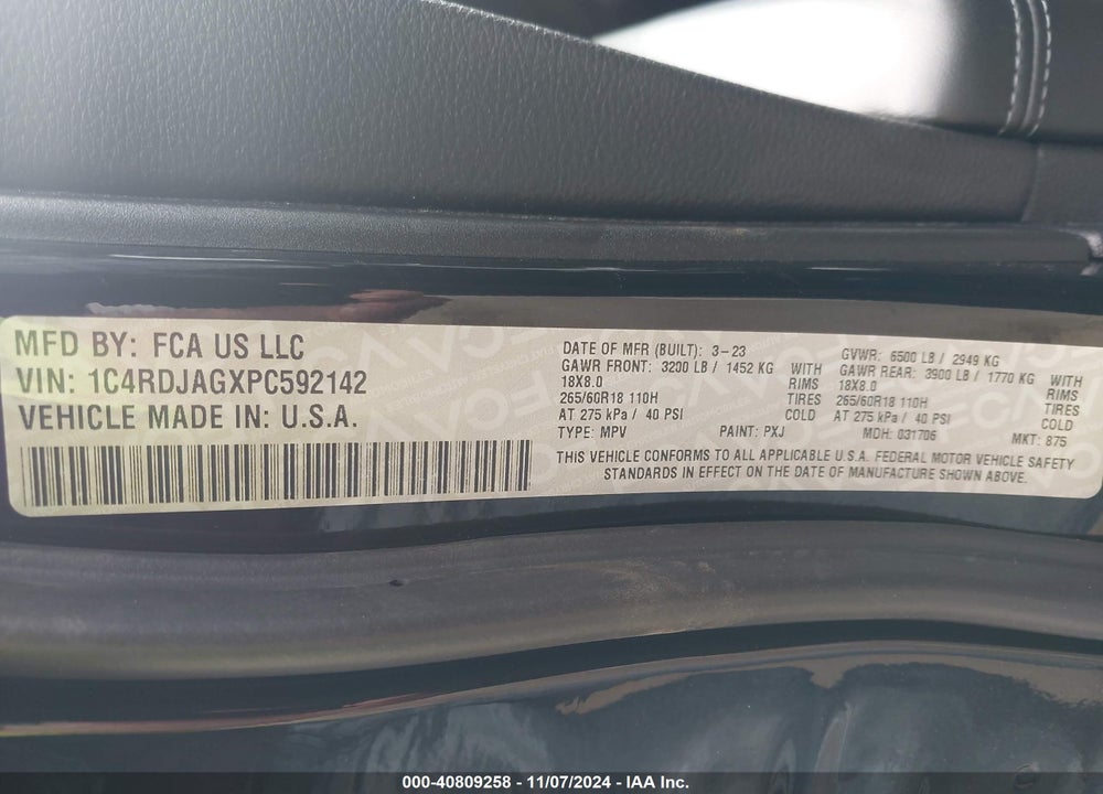 2023 DODGE DURANGO SXT LAUNCH EDITION AWD VIN: 1C4RDJAGXPC592142