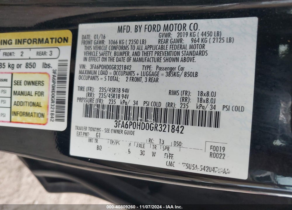 2016 FORD FUSION SE VIN: 3FA6P0HD0GR321842