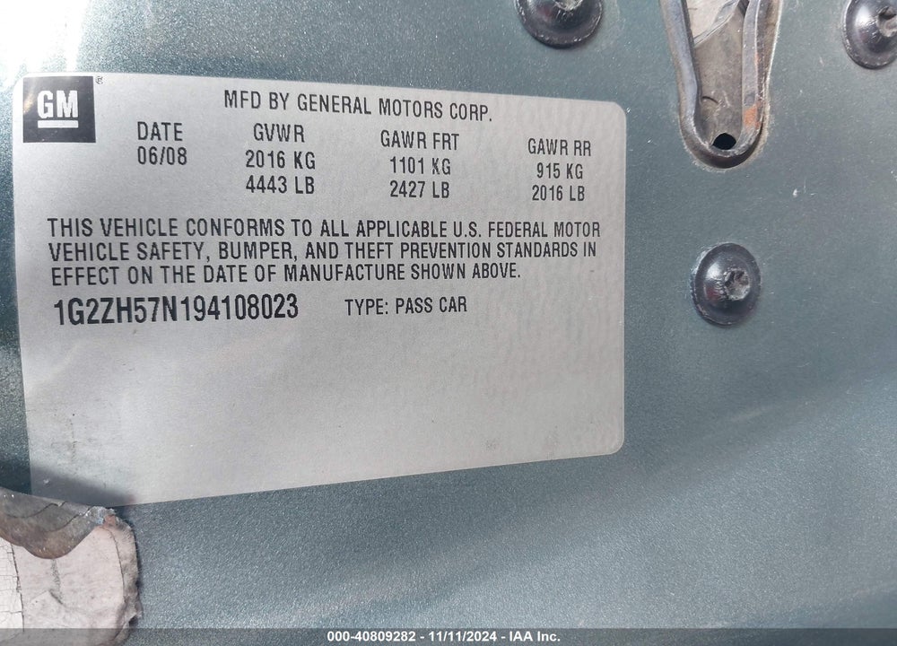2009 PONTIAC G6 GT VIN: 1G2ZH57N194108023