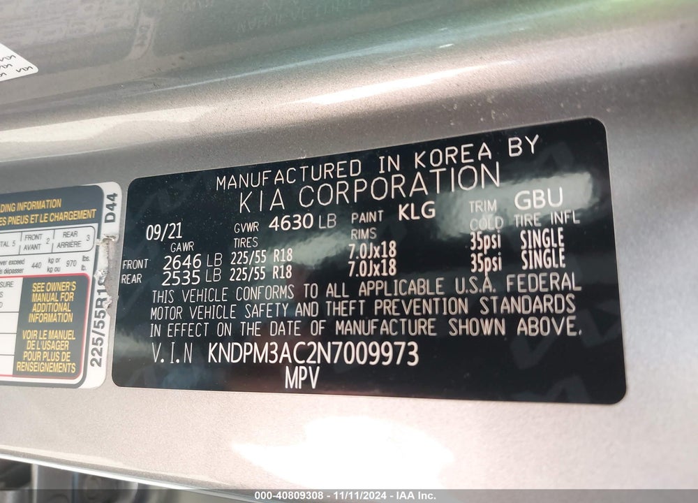 2022 KIA SPORTAGE LX VIN: KNDPM3AC2N7009973