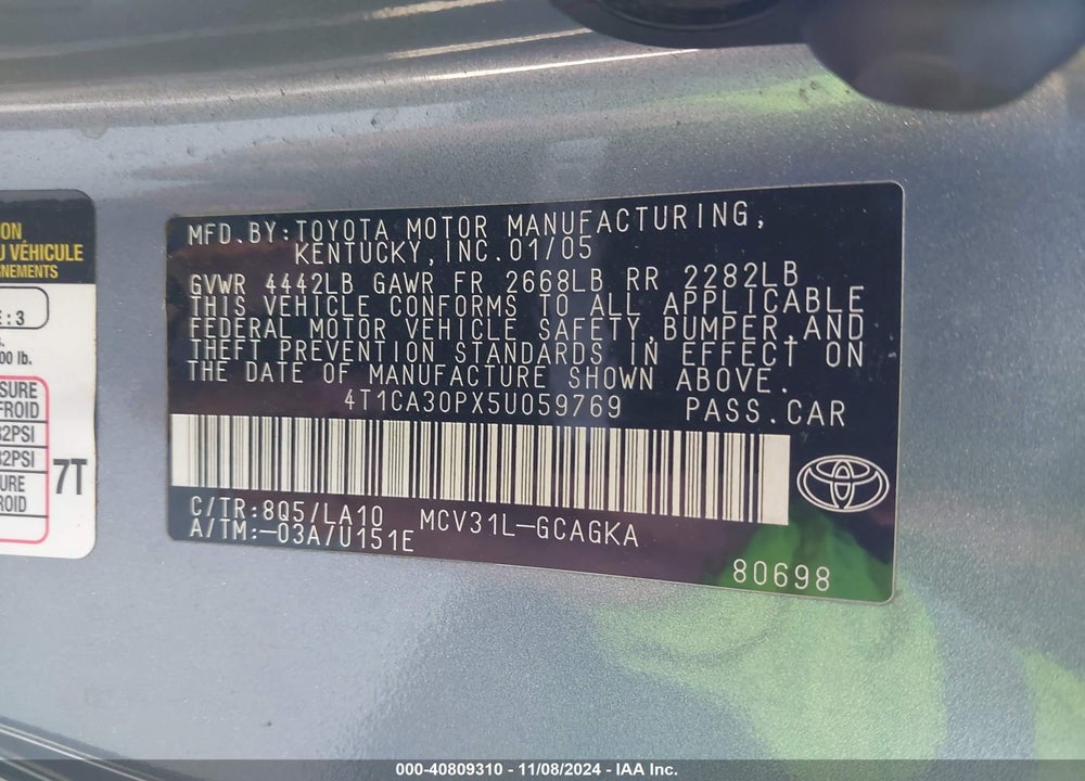2005 TOYOTA CAMRY SOLARA SLE V6 VIN: 4T1CA30PX5U059769
