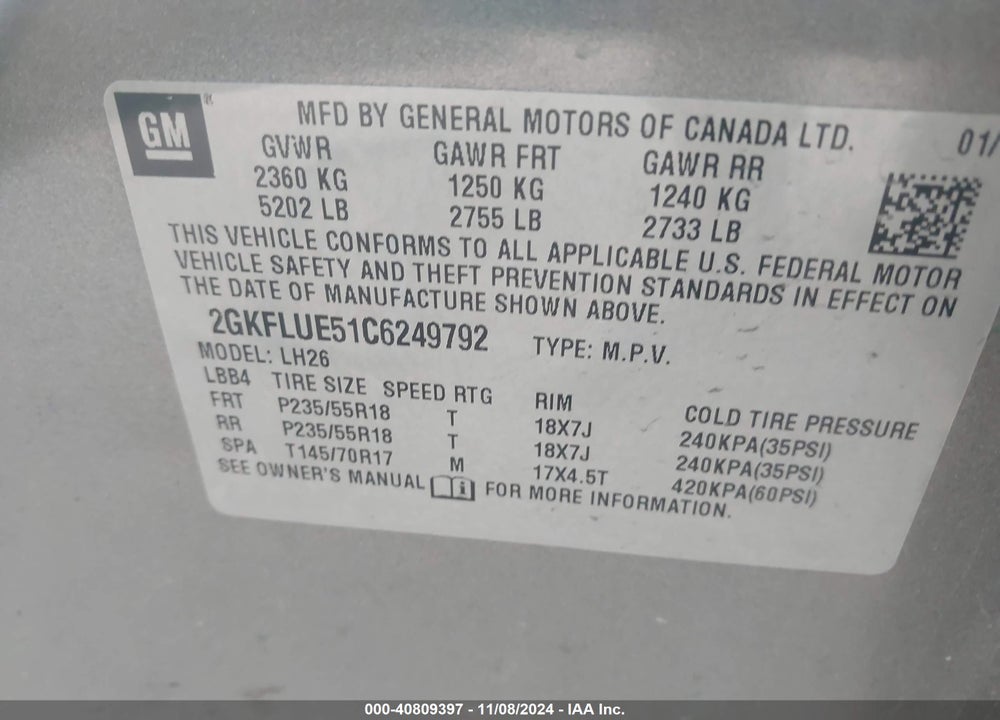 2012 GMC TERRAIN SLT-1 VIN: 2GKFLUE51C6249792