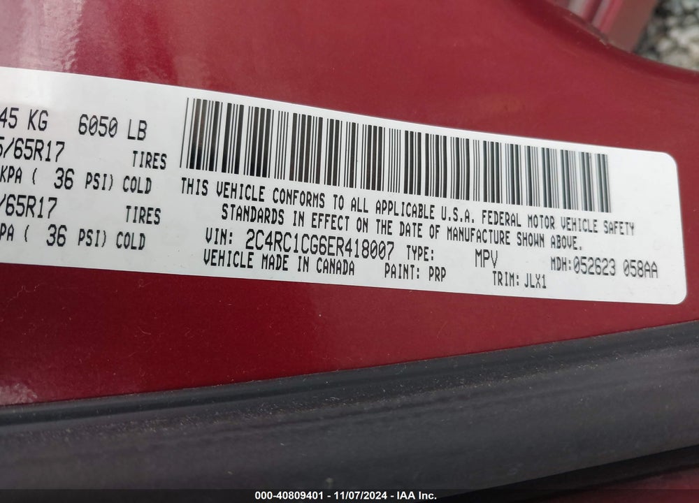 2014 CHRYSLER TOWN & COUNTRY TOURING-L 30TH ANNIVERSARY VIN: 2C4RC1CG6ER418007