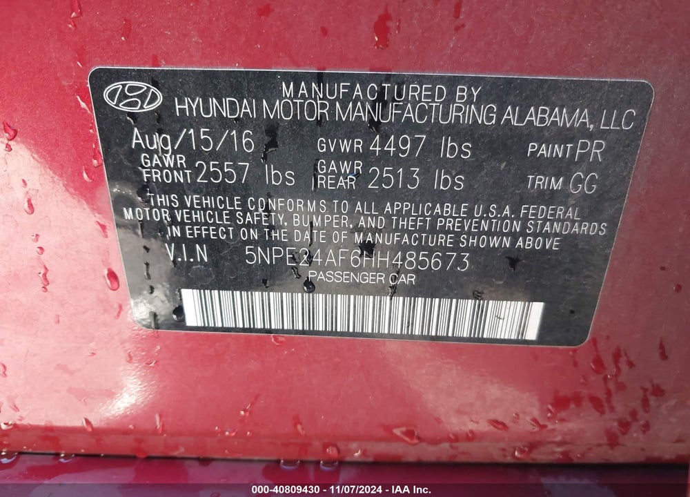 2017 HYUNDAI SONATA VIN: 5NPE24AF6HH485673