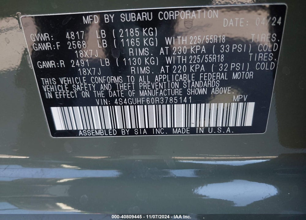 2024 SUBARU CROSSTREK VIN: 4S4GUHF60R3785141