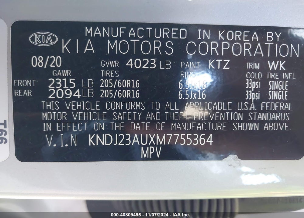 2021 KIA SOUL !/+/S VIN: KNDJ23AUXM7755364