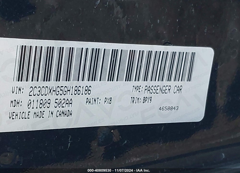 2016 DODGE CHARGER SXT VIN: 2C3CDXHG5GH186186