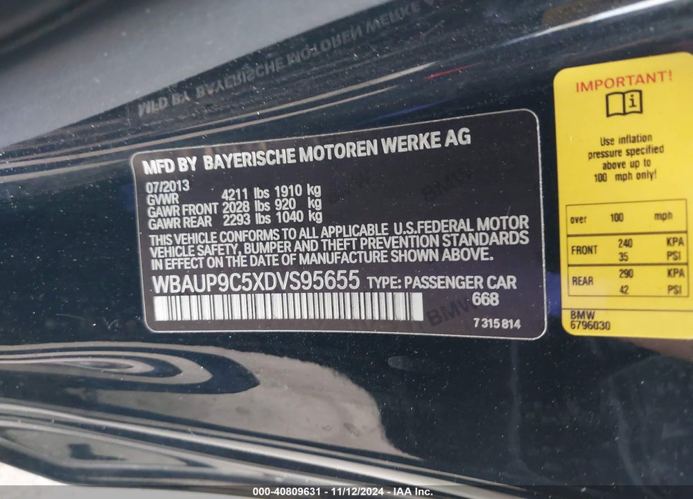 2013 BMW 128I VIN: WBAUP9C5XDVS95655