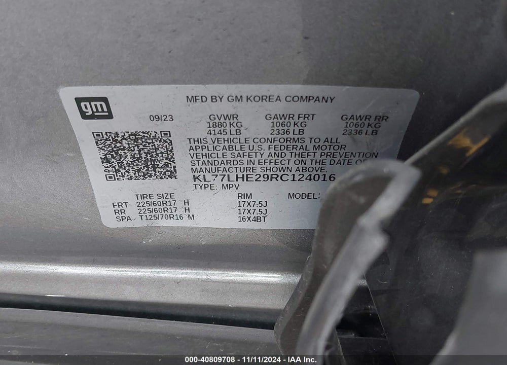 2024 CHEVROLET TRAX FWD LT VIN: KL77LHE29RC124016