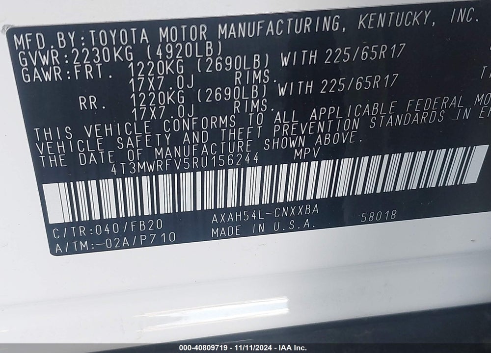 2024 TOYOTA RAV4 HYBRID VIN: 4T3MWRFV5RU156244