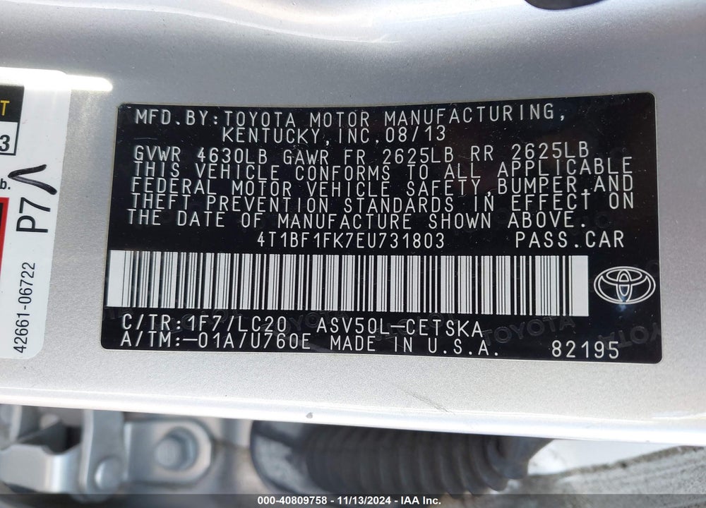 2014 TOYOTA CAMRY SE VIN: 4T1BF1FK7EU731803