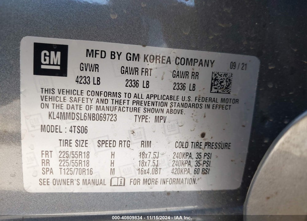 2022 BUICK ENCORE GX FWD SELECT VIN: KL4MMDSL6NB069723