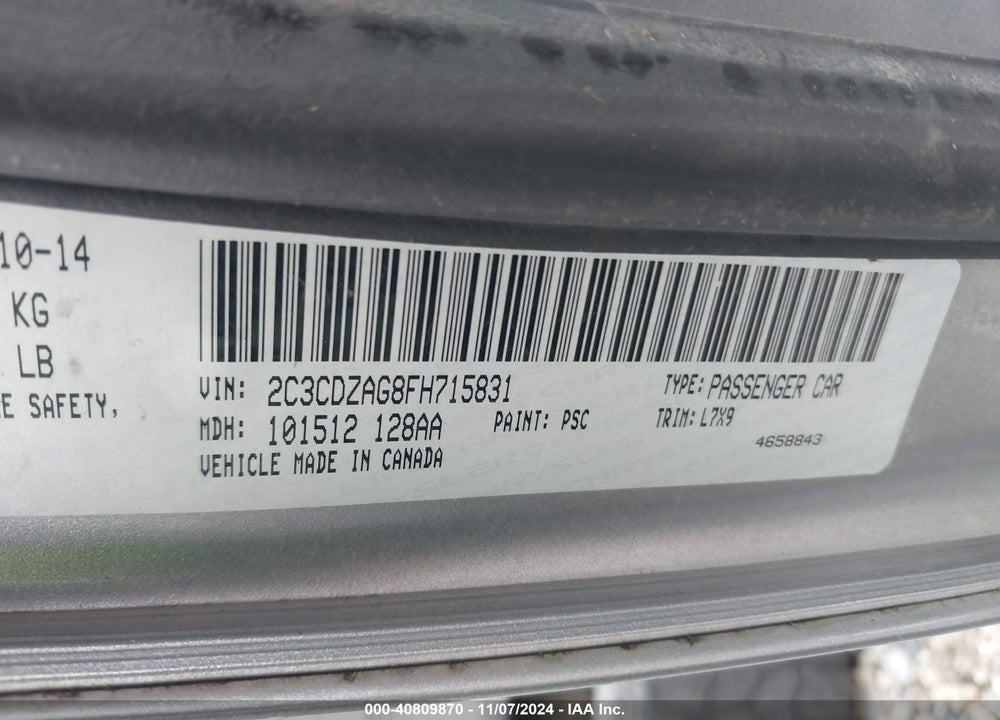 2015 DODGE CHALLENGER SXT VIN: 2C3CDZAG8FH715831