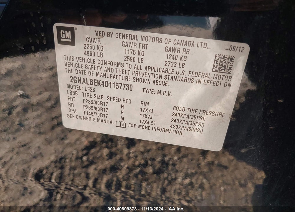 2013 CHEVROLET EQUINOX LS VIN: 2GNALBEK4D1157730