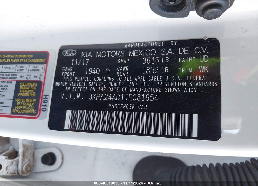 2018 KIA RIO VIN: 3KPA24AB1JE081654