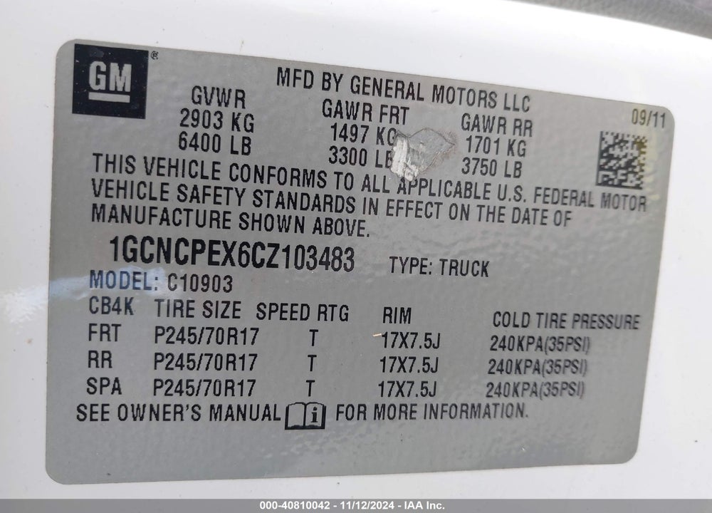 2012 CHEVROLET SILVERADO 1500 WORK TRUCK VIN: 1GCNCPEX6CZ103483