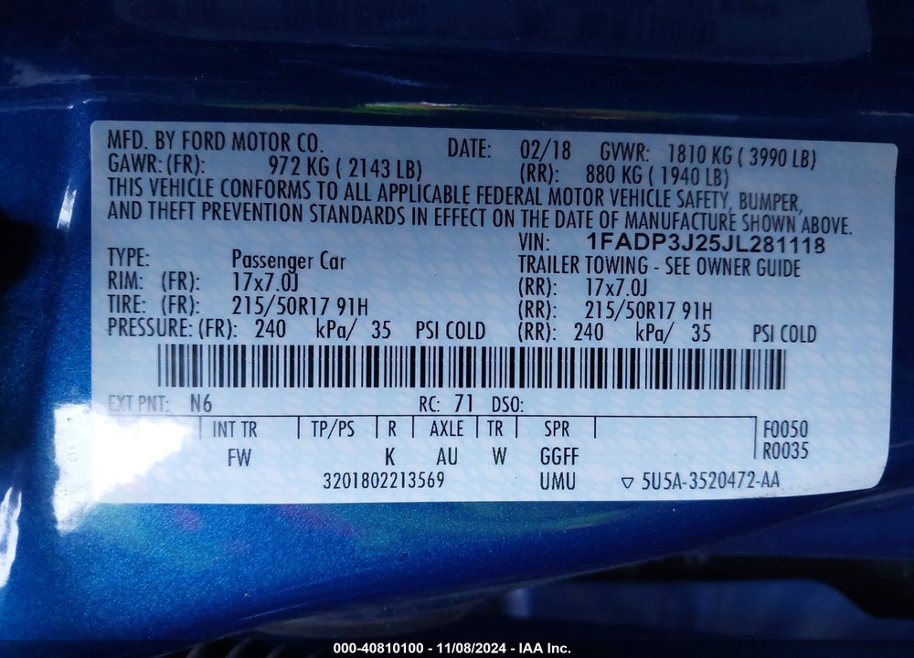 2018 FORD FOCUS TITANIUM VIN: 1FADP3J25JL281118
