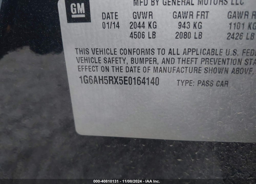 2014 CADILLAC ATS LUXURY VIN: 1G6AH5RX5E0164140