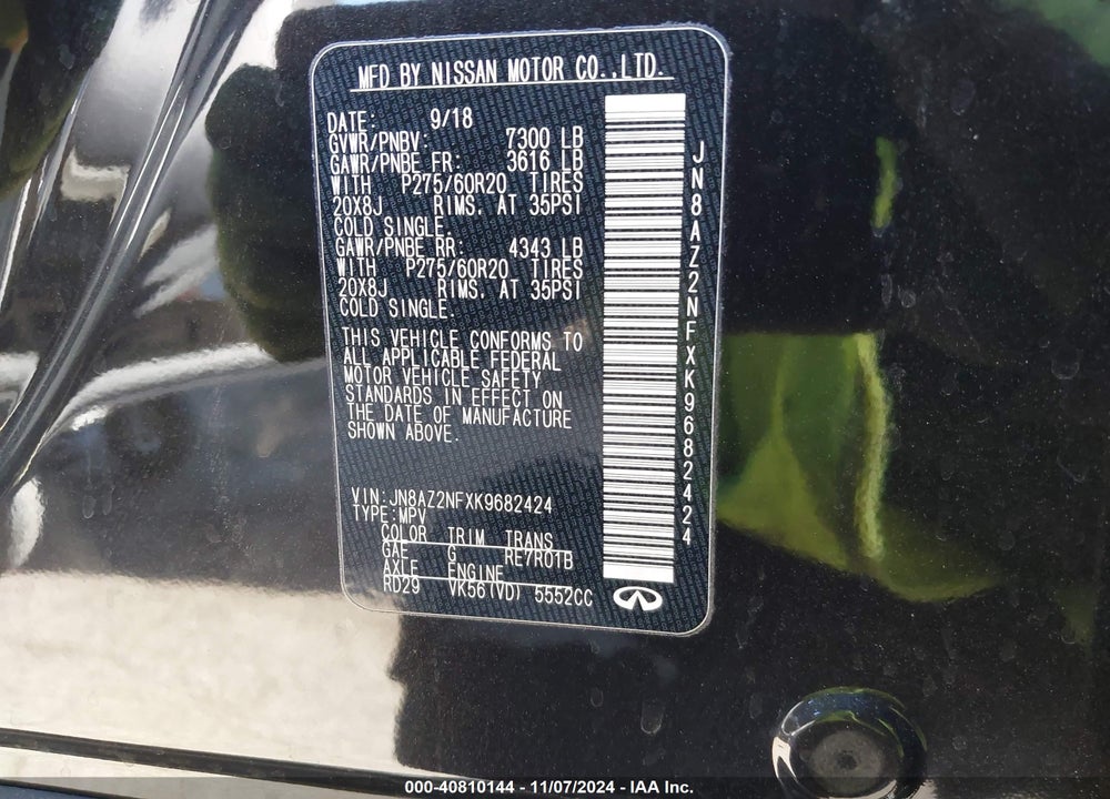 2019 INFINITI QX80 LUXE VIN: JN8AZ2NFXK9682424