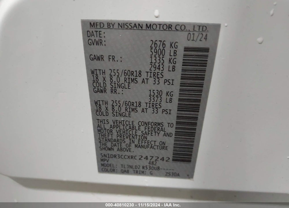 2024 NISSAN PATHFINDER SL 4WD VIN: 5N1DR3CCXRC247242