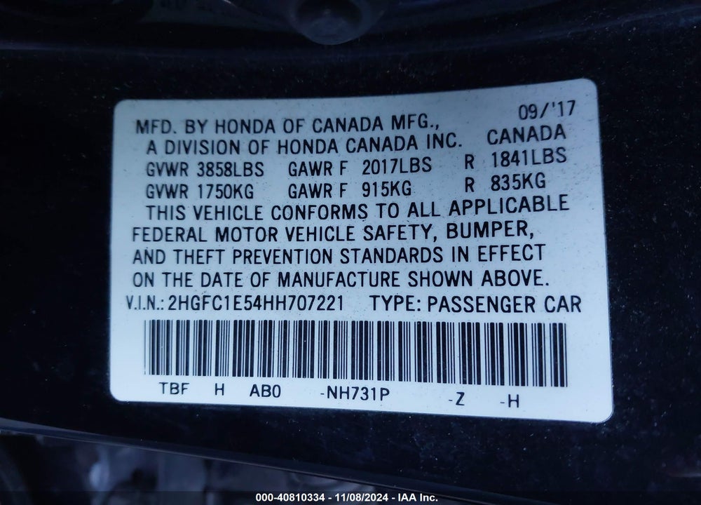 2017 HONDA CIVIC SI VIN: 2HGFC1E54HH707221