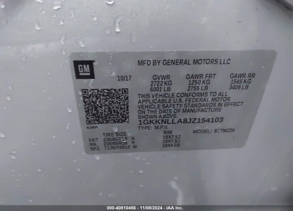 2018 GMC ACADIA VIN: 1GKKNLLA8JZ154103