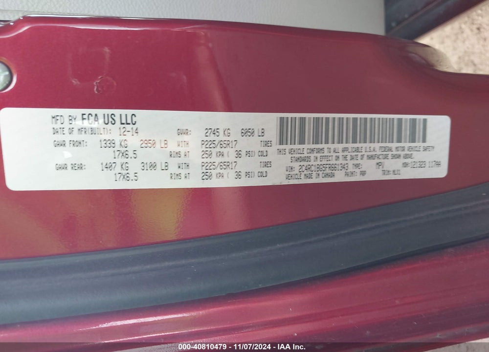 2015 CHRYSLER TOWN & COUNTRY TOURING VIN: 2C4RC1BG5FR661343