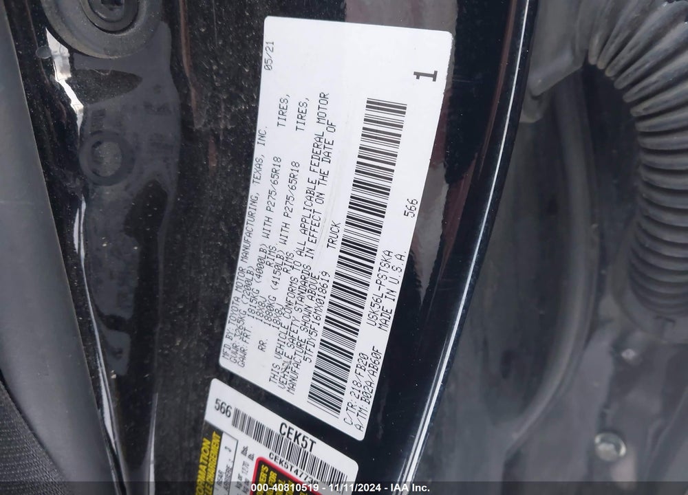 2021 TOYOTA TUNDRA VIN: 5TFDY5F16MX018619