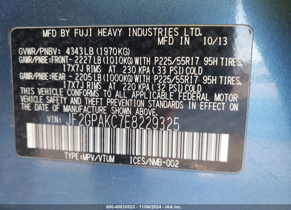 2014 SUBARU XV CROSSTREK 2.0I LIMITED VIN: JF2GPAKC7E8229325