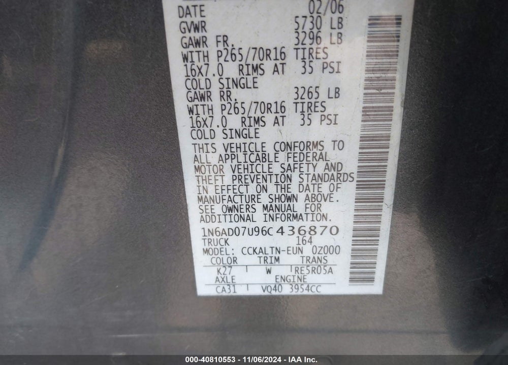 2006 NISSAN FRONTIER SE VIN: 1N6AD07U96C436870