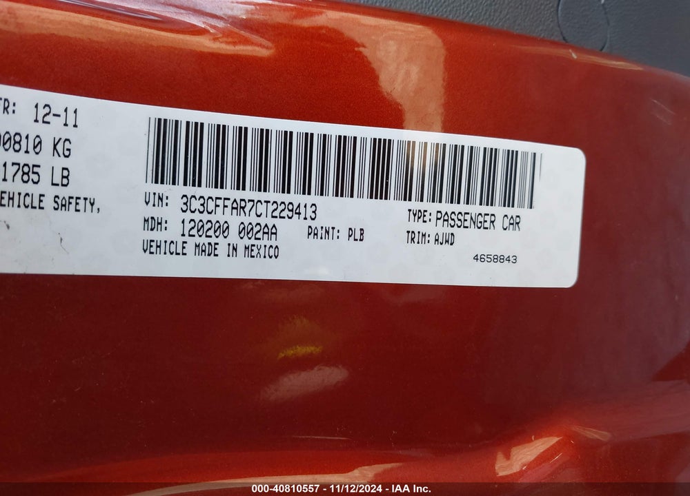 2012 FIAT 500 POP VIN: 3C3CFFAR7CT229413