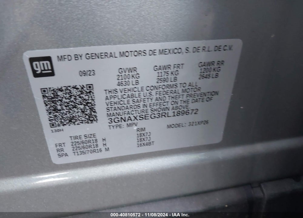 2024 CHEVROLET EQUINOX VIN: 3GNAXSEG3RL189672