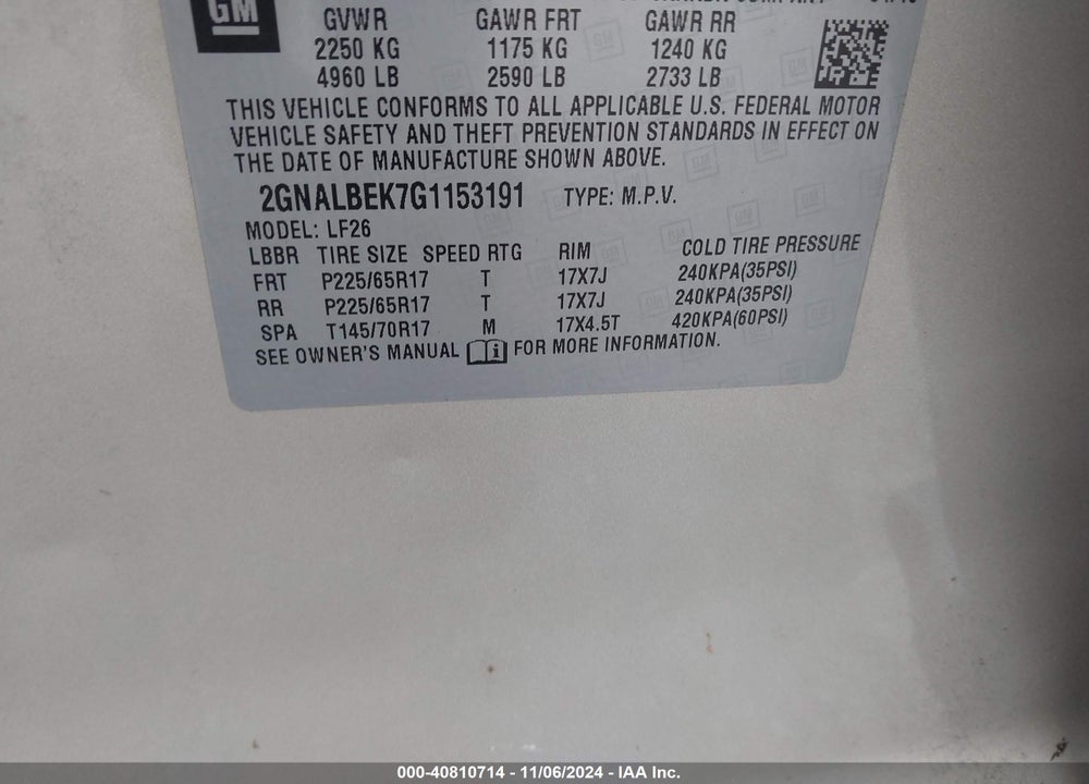 2016 CHEVROLET EQUINOX LS VIN: 2GNALBEK7G1153191